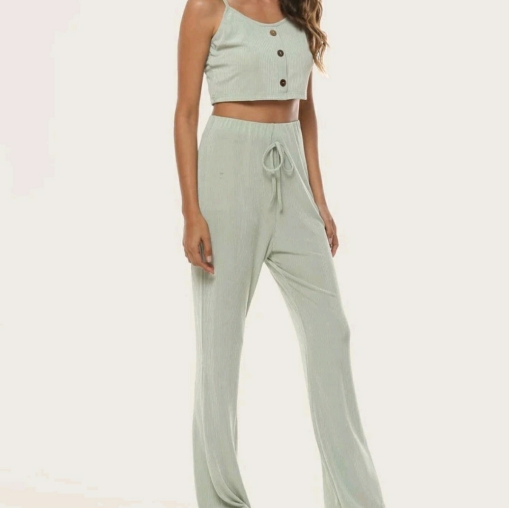 Solid Crop Cami Top & Flare Pants